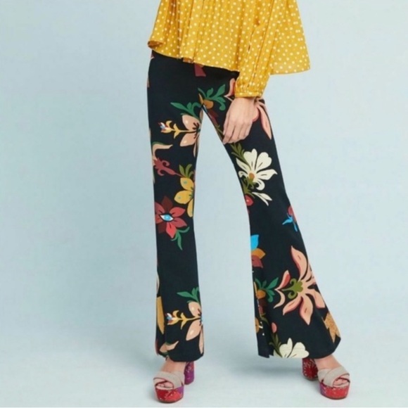 Farm Rio Calla Black Floral Flare Pants